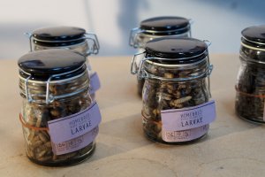 Larven in Gläsern Einmachgläser gefüllt mit vorgekochten Larven der schwarzen Soldatenfliege