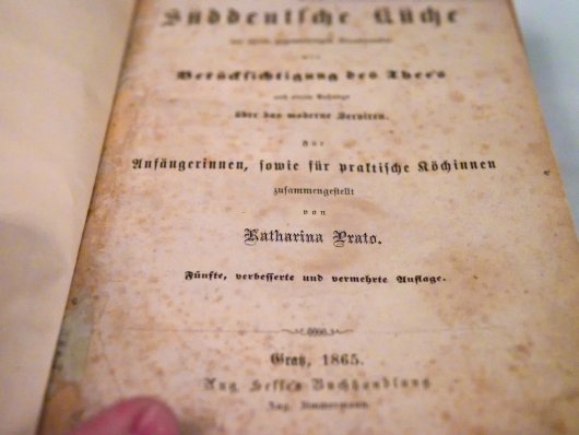Titelseite von "Die Süddeutsche Küche" von Katharina Prato in der 5. Ausgabe von 1865